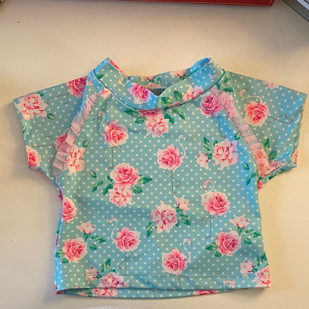 Penelope Mack Blue and Pink Flamingo Swim Rashguard. Size 3T